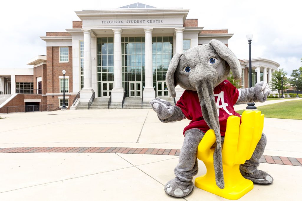 Big Al in hand chair outside the Ferguson Student Center